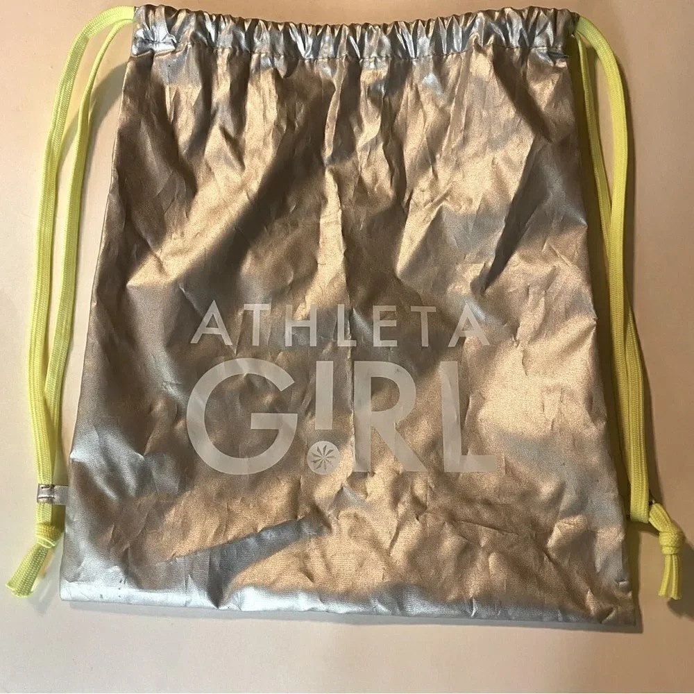 Athleta girl drawstring bag backpack sack silver hot pink set of 2 13x16